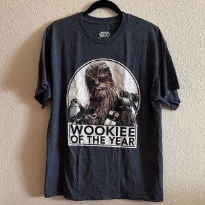 Star Wars Dark Gray Chewbacca and Porgs Tee Shirt Top Size Large